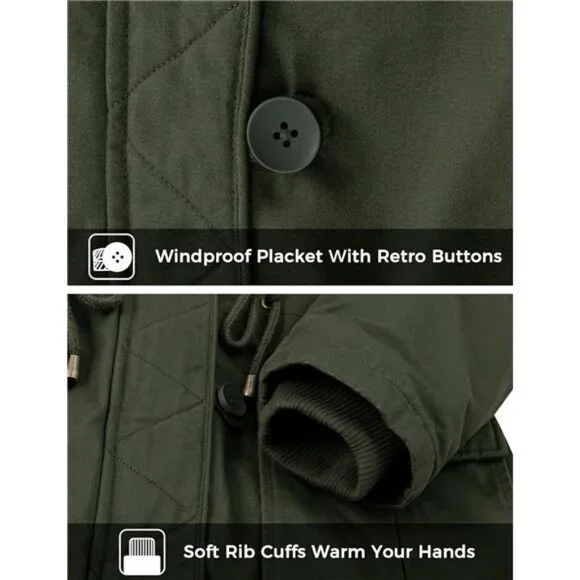 Women's Winter Thicken Puffer Coat Warm Fleece Lined Parka Jacket with Fur Hood
